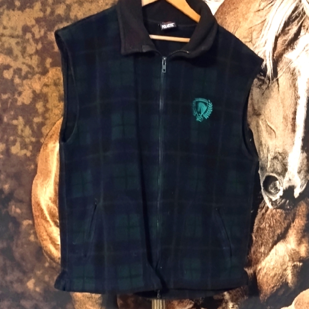 Plaid Polartec Polarfleece Zip-Up Vest with Embroidered Logo
